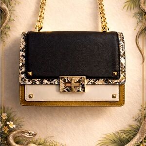Aldo Stunning Black and White Women's Bag with Gold Accents